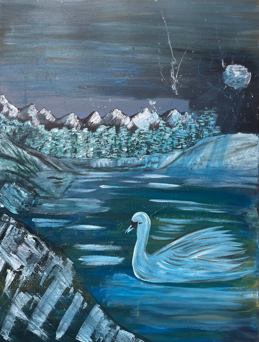 « Moonlit Swan » Painting on canvas